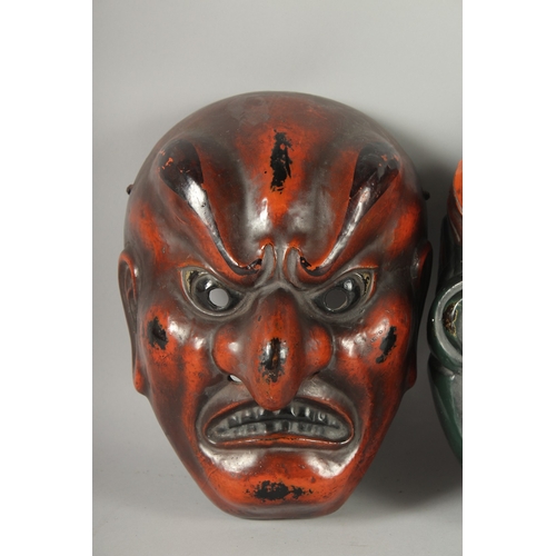 8 - TWO JAPANESE LACQUERED NOH MASKS.