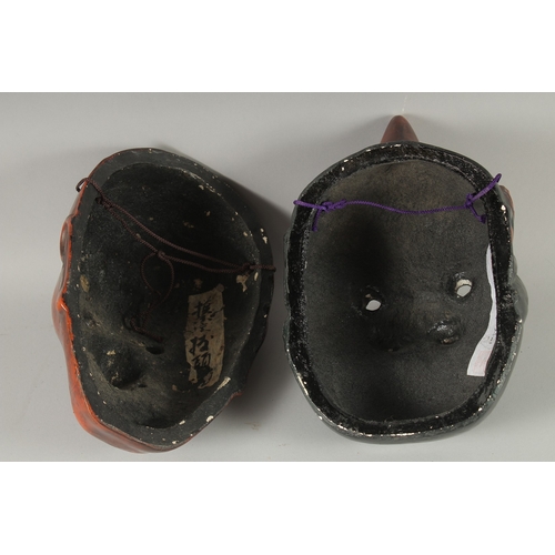 8 - TWO JAPANESE LACQUERED NOH MASKS.