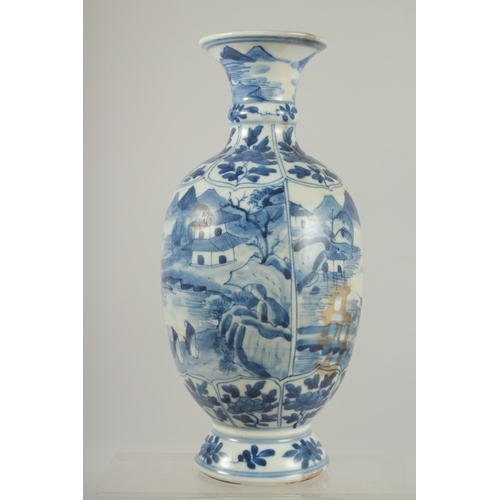 97 - A CHINESE BLUE AND WHITE PORCELAIN VASE, decorated with landscape scenes and bands of floral motifs,... 