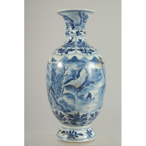 97 - A CHINESE BLUE AND WHITE PORCELAIN VASE, decorated with landscape scenes and bands of floral motifs,... 