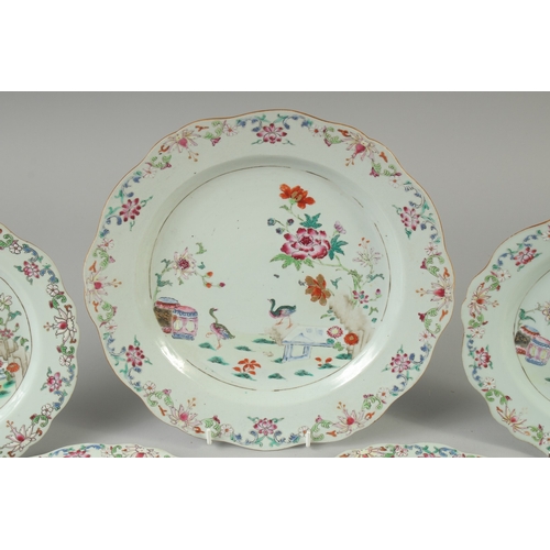 98 - A SET OF SIX CHINESE QIANLONG FAMILLE ROSE PORCELAIN PLATES, together with a larger plate, each enam... 