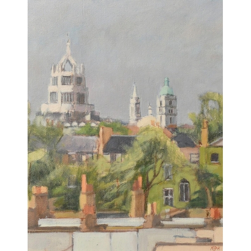 551 - Sir Ninian Buchan-Hepburn, 'Chelsea Rooftops', oil on board, initialled, Royal Academy Summer Exhibi... 