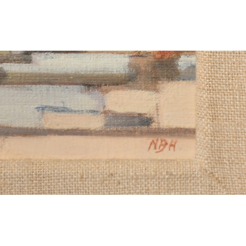 551 - Sir Ninian Buchan-Hepburn, 'Chelsea Rooftops', oil on board, initialled, Royal Academy Summer Exhibi... 