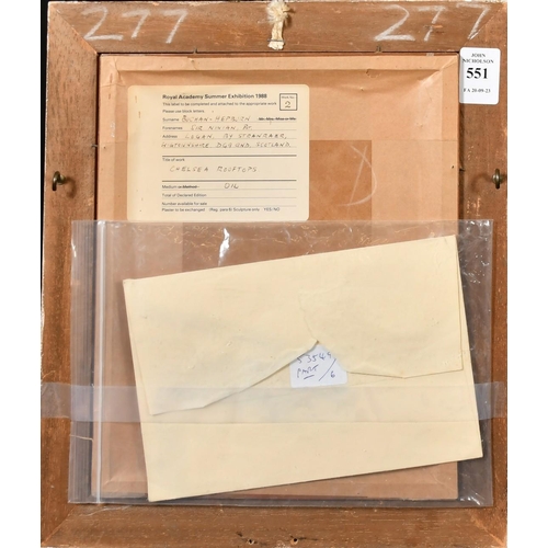 551 - Sir Ninian Buchan-Hepburn, 'Chelsea Rooftops', oil on board, initialled, Royal Academy Summer Exhibi... 