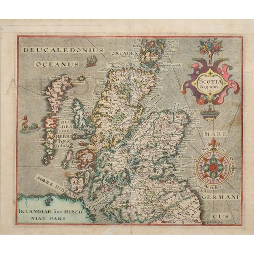 1 - William Hole, 'Scotia Regnum', a hand-coloured map of Scotland, 17th Century, plate size 10.5