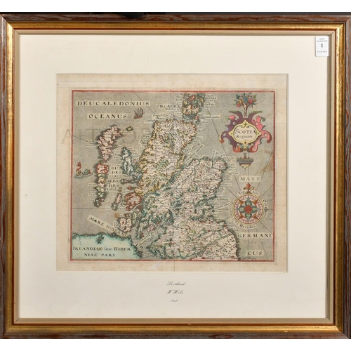 1 - William Hole, 'Scotia Regnum', a hand-coloured map of Scotland, 17th Century, plate size 10.5