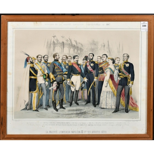 100 - After Vernier, A 19th Century hand coloured lithograph of Napoleon III and his entourage at an Inter... 