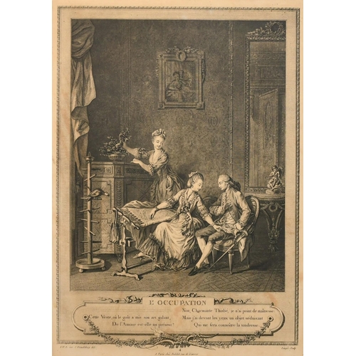 101 - A set of four decorative prints of French boudoir scenes, each 11.25