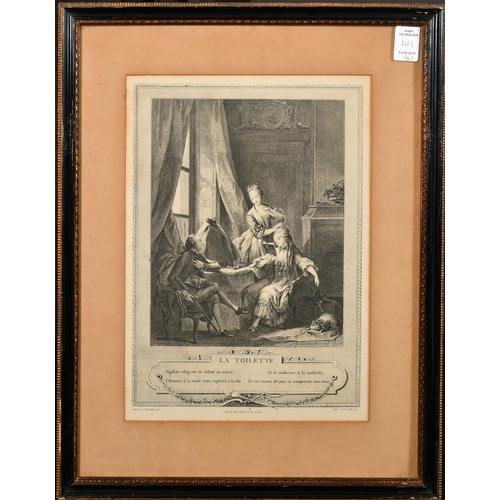 101 - A set of four decorative prints of French boudoir scenes, each 11.25