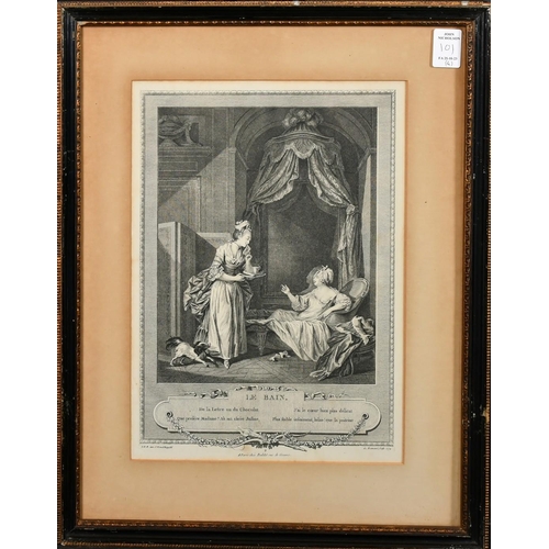 101 - A set of four decorative prints of French boudoir scenes, each 11.25