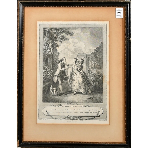 101 - A set of four decorative prints of French boudoir scenes, each 11.25