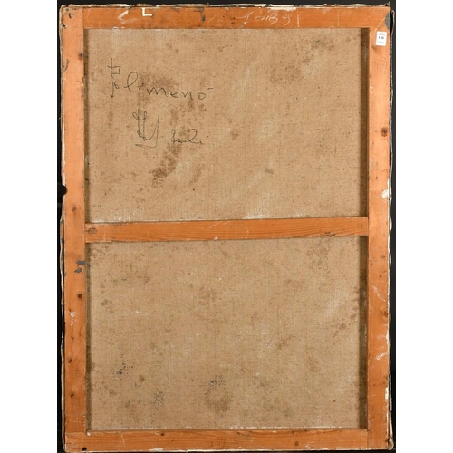 148 - Polimeno, 20th Century Continental School, a female figure in front of a gondola and buildings, oil ... 