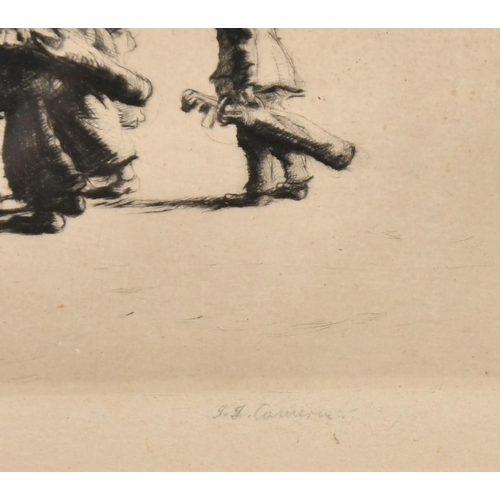 16 - John Cameron, 'A Stormy Day at Ranelagh', figures on a golf course, etching, signed in pencil, plate... 