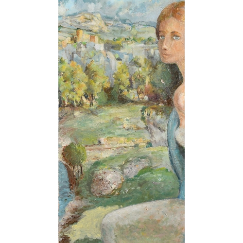 171 - 20th Century Continental School, a female figure at the edge of a landscape, oil on canvas, 31.5