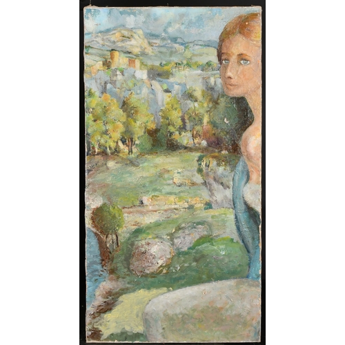 171 - 20th Century Continental School, a female figure at the edge of a landscape, oil on canvas, 31.5