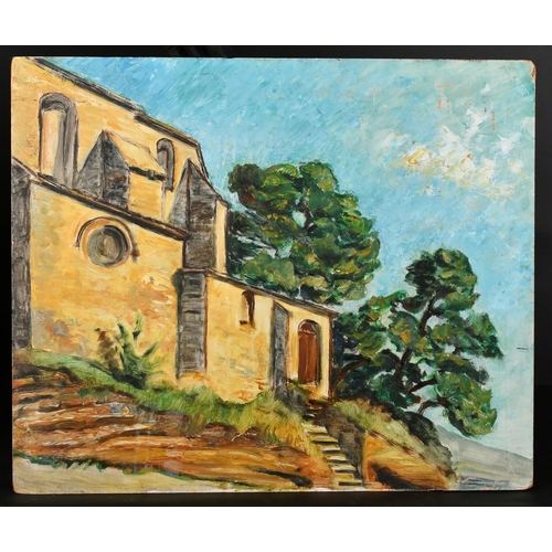 173 - Mid-20th Century French School, a view of buildings on a hillside, oil on canvas, 21.25