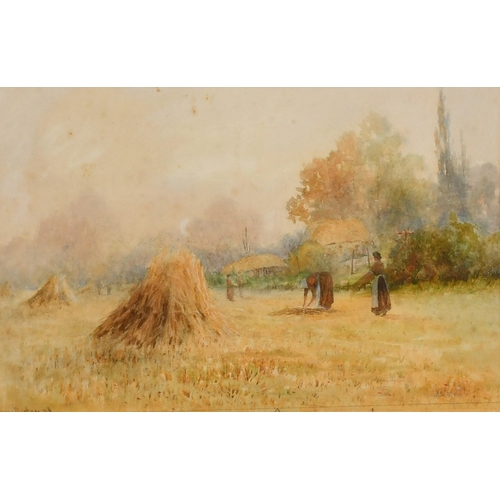 177 - George Oyston (1861-1937), 'Harvesting' scene of figures in a field, watercolour, signed and dated 1... 