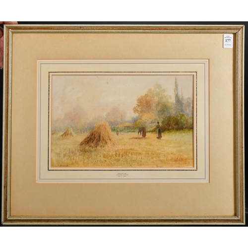 177 - George Oyston (1861-1937), 'Harvesting' scene of figures in a field, watercolour, signed and dated 1... 