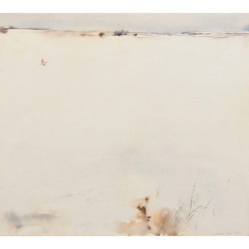 179 - David Tress (b. 1955), 'Snipe', scene of a bird in a winter landscape, watercolour, signed and dated... 