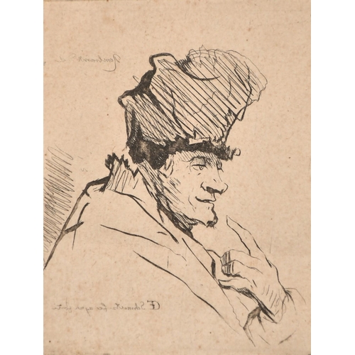 21 - Georg Friedrich Schmidt (1712-1775) German, After Rembrandt, a head study, engraving, plate size 3.5... 