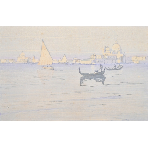 26 - Ethel Kirkpatrick (1869-1966), figures in gondolas off Venice, colour woodcut, signed in pencil, 9.5... 