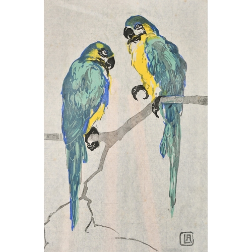 31 - Karoline / Lina Ammer (1871-1935) German, two parrots, colour woodcut, signed and inscribed in penci... 