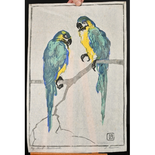 31 - Karoline / Lina Ammer (1871-1935) German, two parrots, colour woodcut, signed and inscribed in penci... 