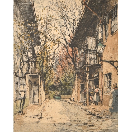 33 - Luigi Kasimir (1881-1962) Austrian, Schubert's birthplace, etching in colour, signed in pencil and n... 