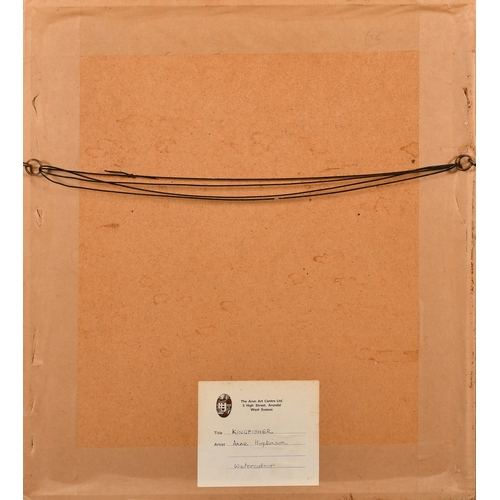 334 - Anne Hopkinson, 'Kingfisher', watercolour, signed, The Arun Art Centre Ltd label verso, 9