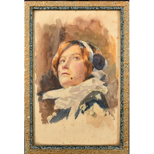 336 - Herbert J. Day, Head study of an actress in costume, watercolour, signed verso on backing paper, 6.2... 