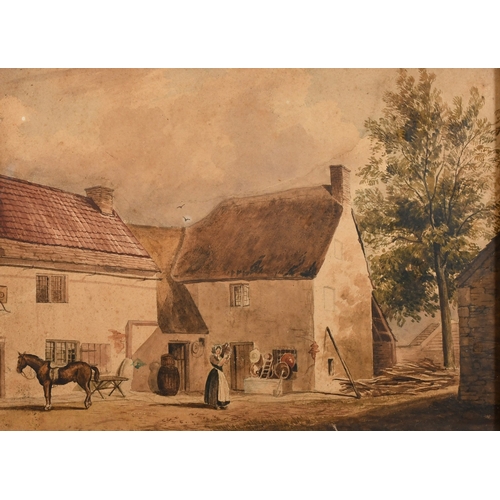 337 - Circle of John Thirtle, a farmyard scene, watercolour, 9.75