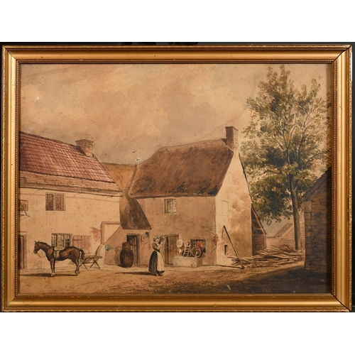 337 - Circle of John Thirtle, a farmyard scene, watercolour, 9.75