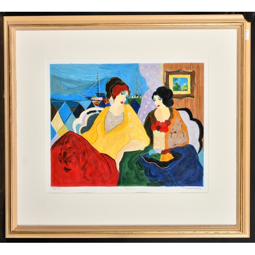 4 - Isaac Tarkay (1935-2012), 'Grace II', elegant female figures in conversation, serigraph in colours, ... 