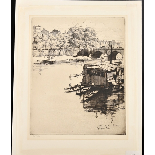 41 - Eugene Bejot (1867-1931), houseboats in the River Seine, etching, signed in pencil, plate size, 11.5... 