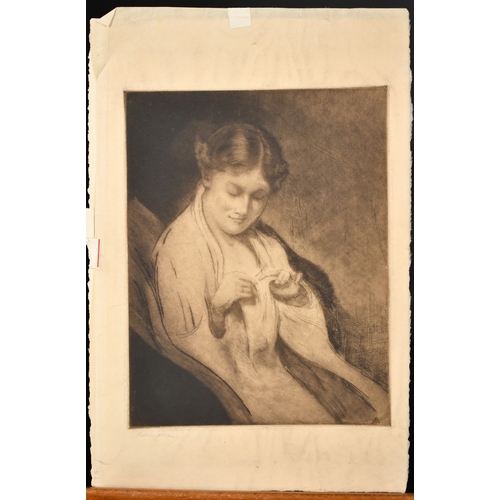 43 - Robert Weir Allan (1852-1942) a study of a lady knitting, etching signed in pencil, plate size 9