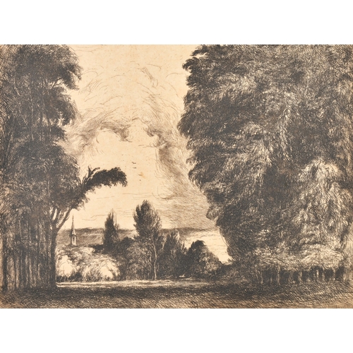 47 - Julius Komjati (1894-1958), a landscape with changing skies, etching, signed and inscribed in pencil... 