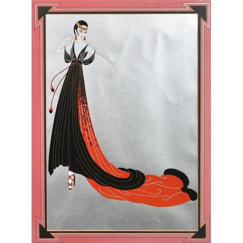 54 - Erte (Romain de Tirtoff), a print of a lady in a flowing black and red dress, 21.75