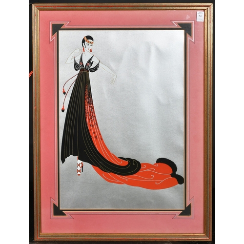 54 - Erte (Romain de Tirtoff), a print of a lady in a flowing black and red dress, 21.75