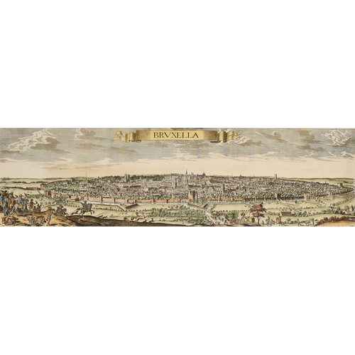 55 - A hand coloured print of a panoramic view of Brussels 'Bruxella', 13