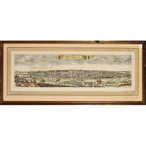 55 - A hand coloured print of a panoramic view of Brussels 'Bruxella', 13