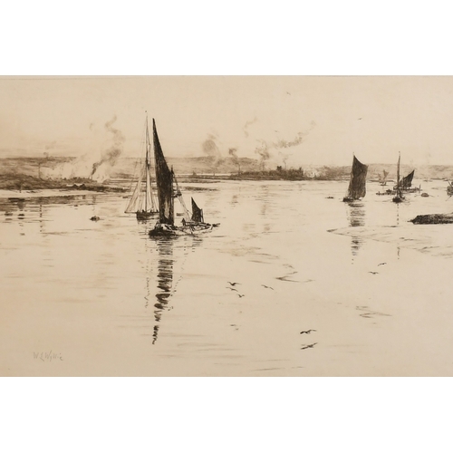 56 - William Lionel Wyllie (1851-1931) Shipping near Rochester, engraving, signed in pencil, 8