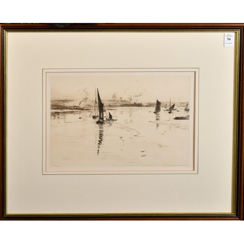 56 - William Lionel Wyllie (1851-1931) Shipping near Rochester, engraving, signed in pencil, 8