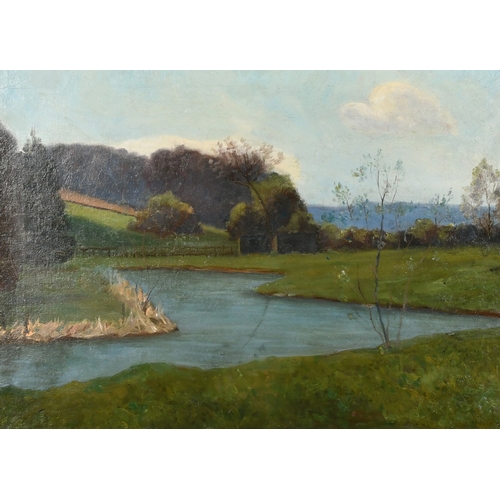 588 - English School, Circa 1900, a river landscape, oil on canvas, 18