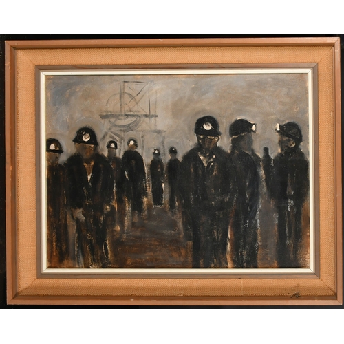 594 - 20th Century, A group of Miners at the pit, oil on board, 17.25