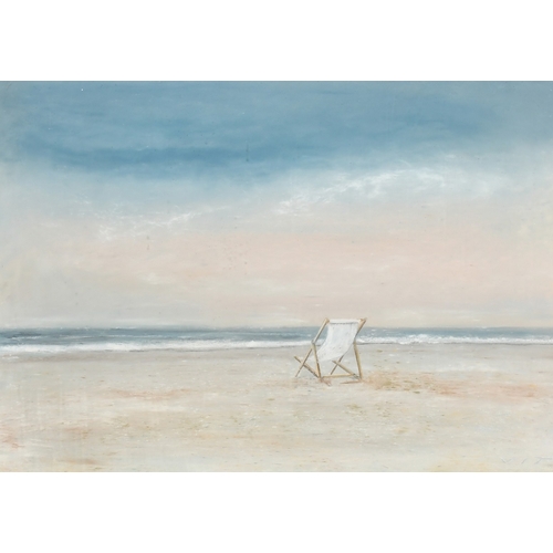 599 - Antoine Vit (born 1959) French, A lone deckchair on a beach, mixed media, signed, 20.5