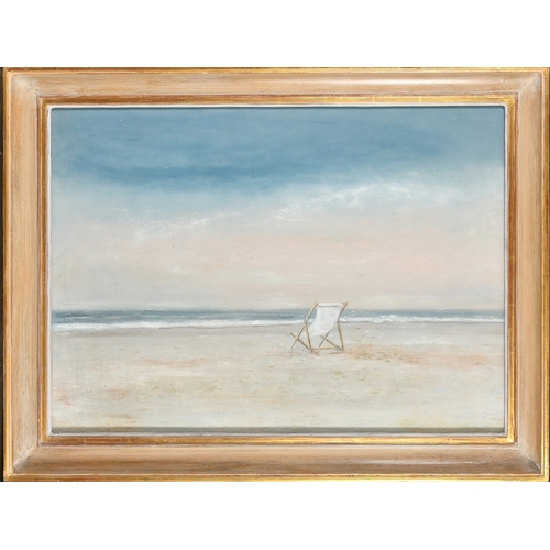 599 - Antoine Vit (born 1959) French, A lone deckchair on a beach, mixed media, signed, 20.5