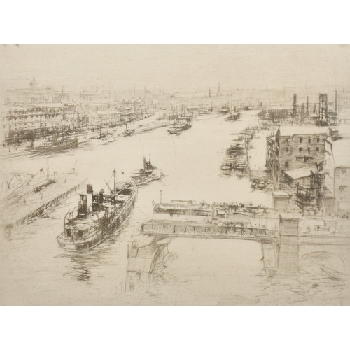 6 - William Walcott (1874-1943), 'The Tyne', ships and barges on a river, etching, signed and inscribed ... 