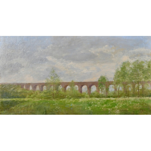 607 - Fred Dubery (1926-2011), Chapell Viaduct, Essex, oil on board, signed with initials, 12