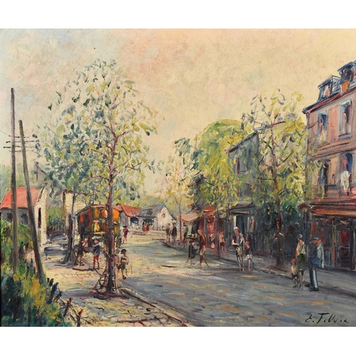 608 - Continental School, Circa 1920, a pair of scenes of figures in a busy city street, oil on canvas, in... 