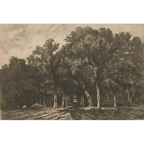 61 - A portfolio of thirteen Barbizon School etchings by or after Gustave Greux and others, unframed.